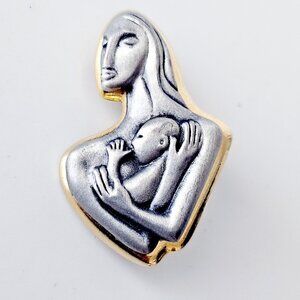 Signed Mother and Child Designer Brooch, LAUF Designer Brooch